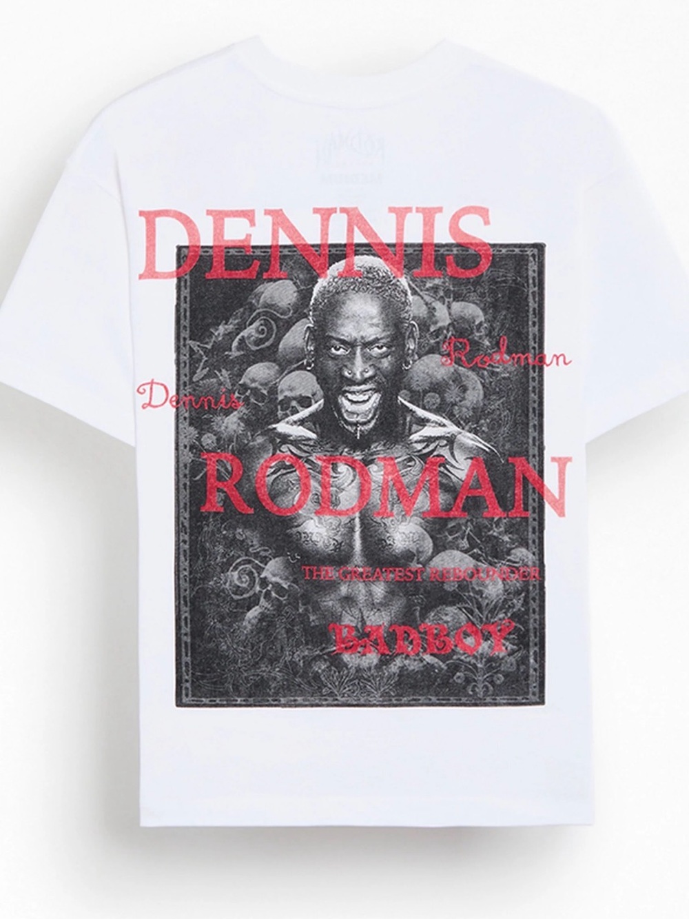 White Graphic Short-Sleeve Tee with Red Dennis Rodman Print